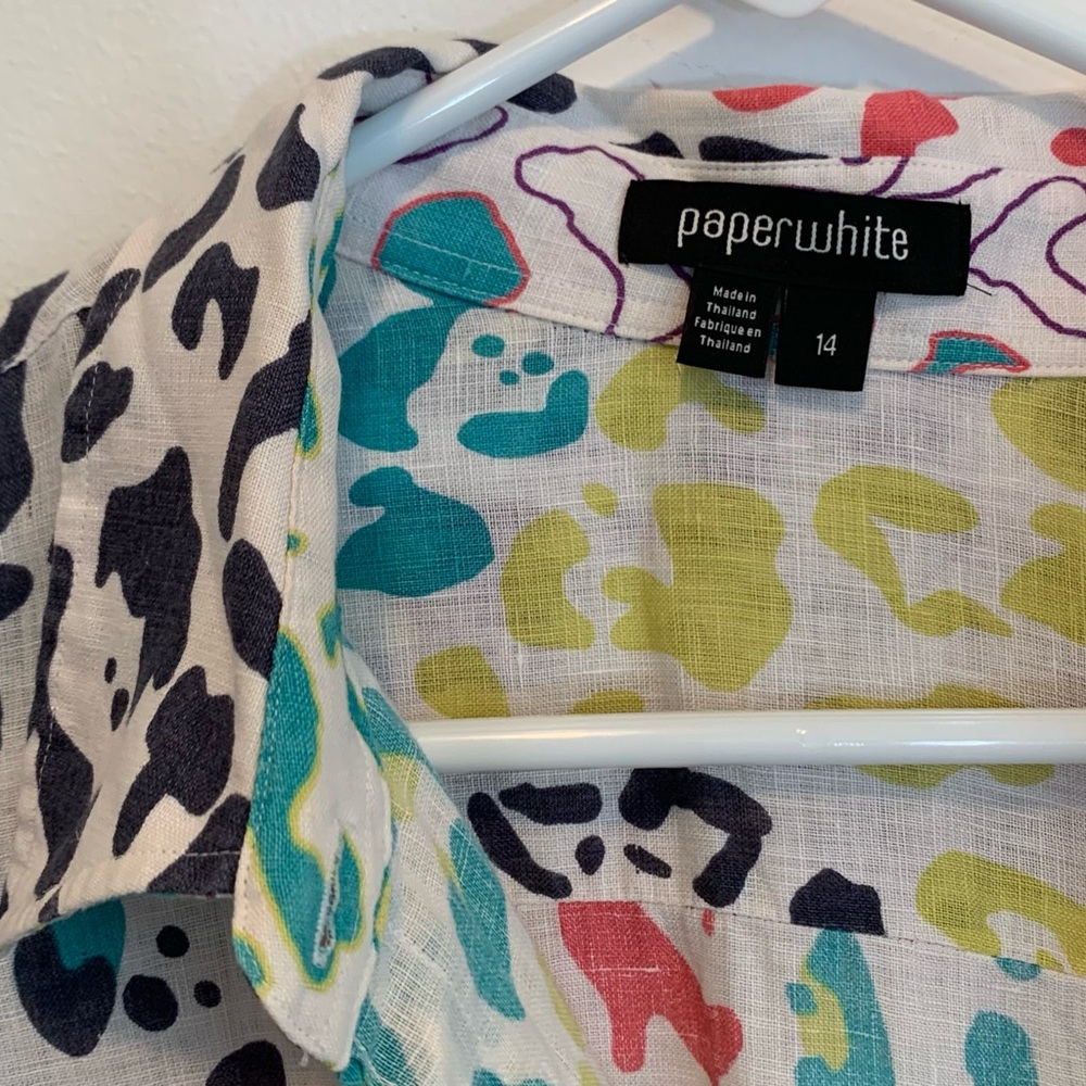 Paperwhite Linen Colorful Button Up Top - Picture 5 of 9